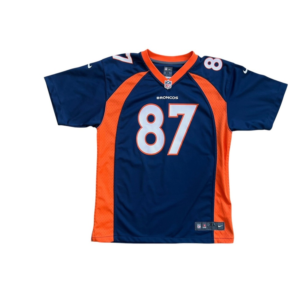 Nike Denver Broncos Eric Decker 87 Jersey Kids XL Navy Blue Orange NFL‎ On Field